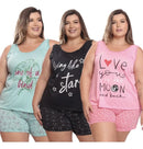 Kit 3 Pijama Baby Doll Verão Regata Malha Plus Size Estampado